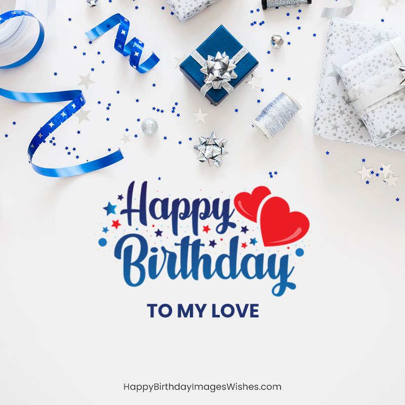 Happy Birthday Images To My Love Flat Lay Composition Festive Wrapped Presents With Copy Space 