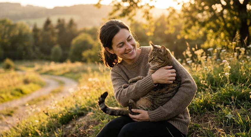 Cat and Owner Cozy Portrait 15 AI Prompts for Pet and Owner Portraits