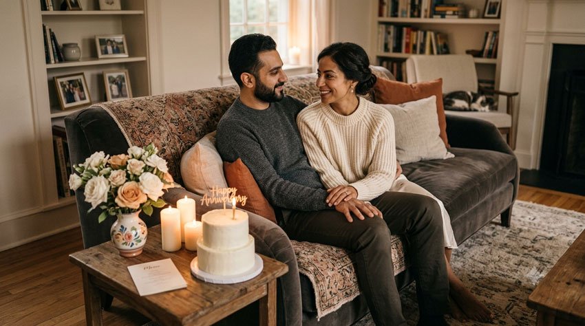 Cozy Anniversary at Home Gemini AI Prompts for Anniversary Couple Photos