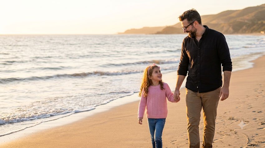 Father and Daughter Walking on the Beach Father and Daughter AI Portrait Prompts for Beautiful Family Photos