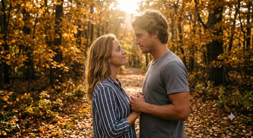 15 AI Prompts for Cozy Fall Couple Photos 3 Golden Hour Fall Couple Photo 15 AI Prompts for Cozy Fall Couple Photos