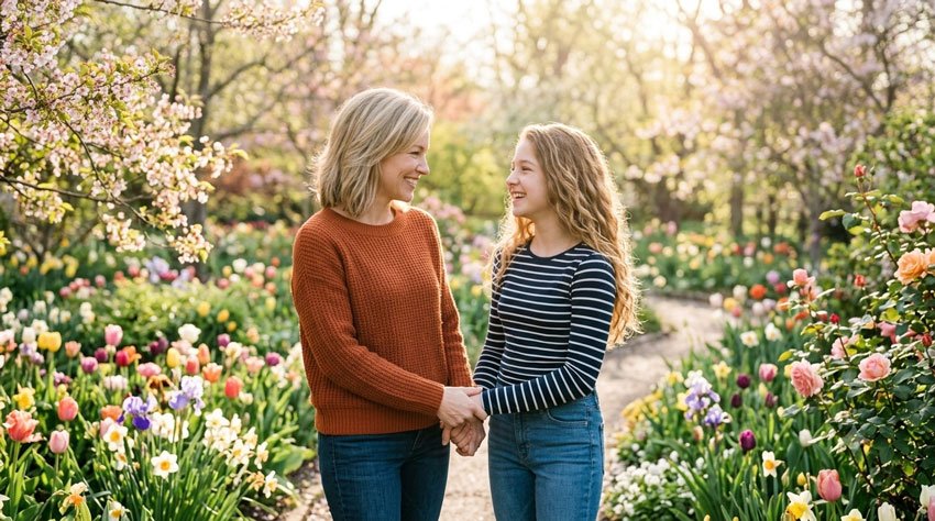 10+ Mother and Daughter AI Photo Prompts for Beautiful Family Photos 5 Mother and Young Daughter in a Flower Garden