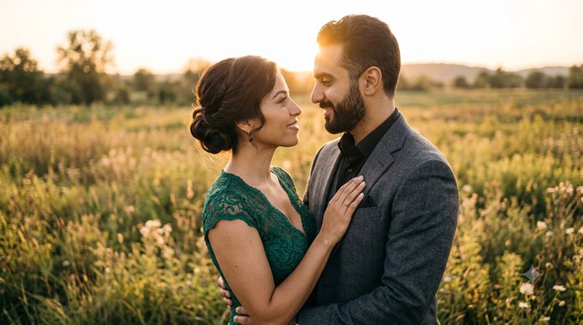 Romantic Sunset Anniversary Portrait Gemini AI Prompts for Anniversary Couple Photos