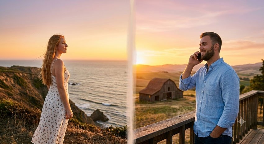 10+ AI Prompts for Long Distance Couple Photos 4 Watching the Same Sunset From Different Places AI Prompts for Long Distance Couple Photos