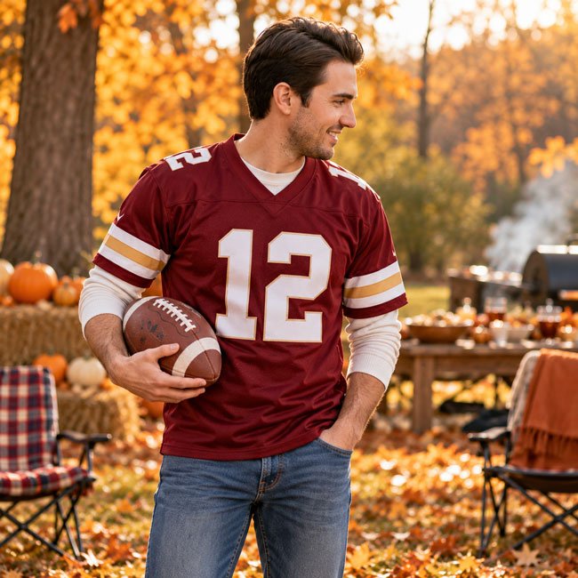 Thanksgiving Football Portrait in a Team Jersey