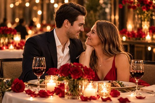 Candlelit Dinner for Two Gemini AI Prompts for Valentine's Day Couple Photos