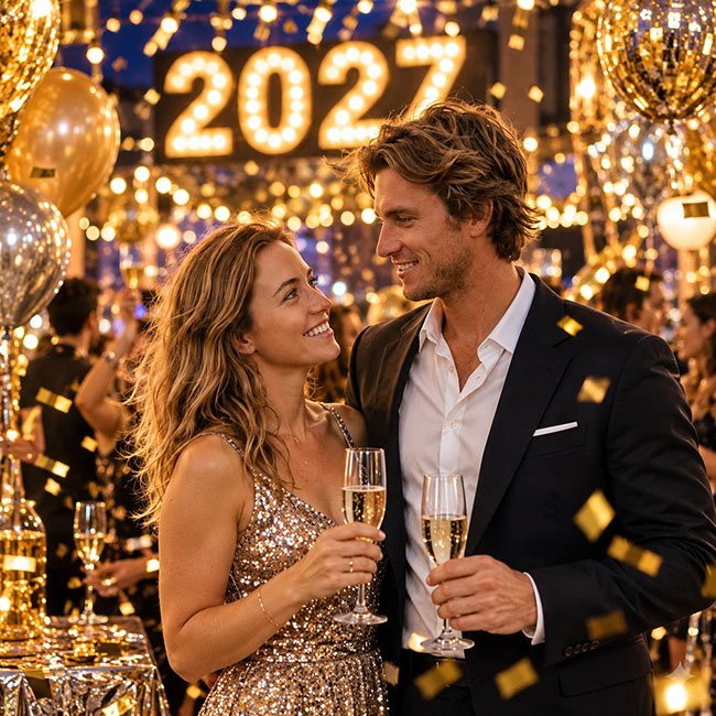 New Year 2027 Photo With Balloons and Confetti