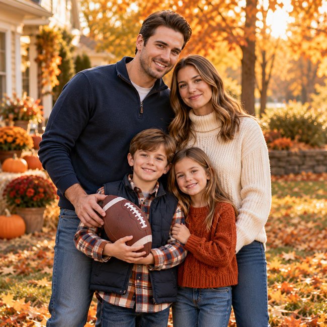 Family Football Photo Before Thanksgiving Dinner