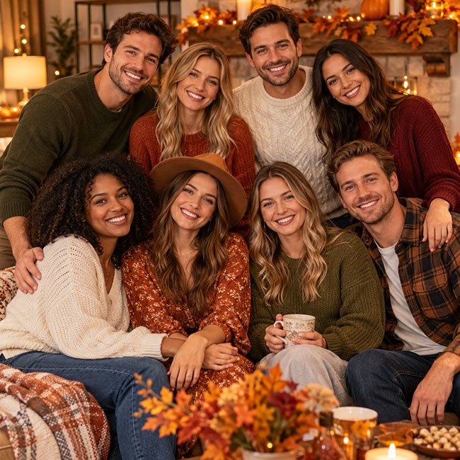 Cozy Friendsgiving Group Photo