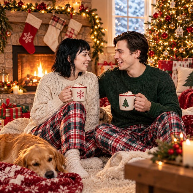 Christmas Morning by the Fireplace