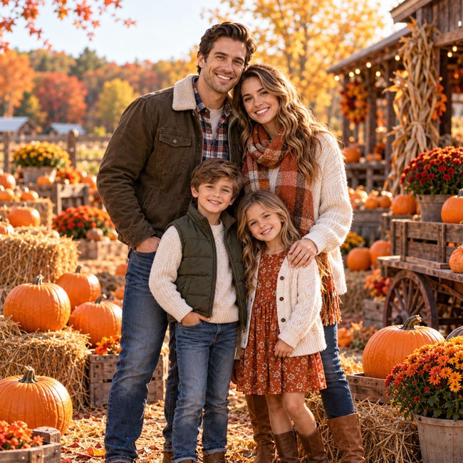 10+ AI Prompts for Halloween Pumpkin Patch Photos 5 Family Pumpkin Patch Photos with Matching Outfits