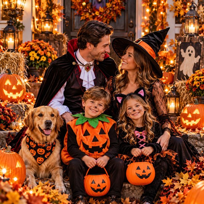 10+ Gemini AI Prompts For Halloween Family Photos 3 Cute Halloween Family Photo with Pumpkins
