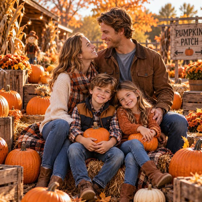 10+ Gemini AI Prompts For Halloween Family Photos 5 Cozy Autumn Pumpkin Patch Portrait