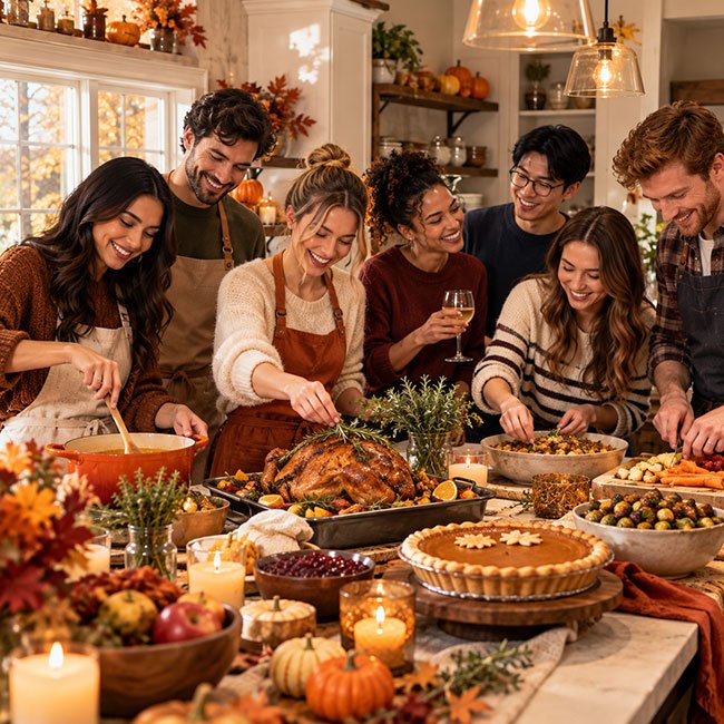 Candid Friendsgiving Cooking Photo