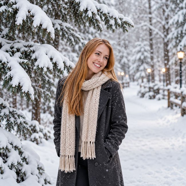 10+ Gemini AI Prompts for First Snow Photos 1 A Cozy First Snow Portrait