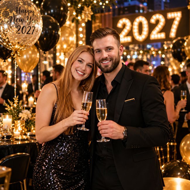 Glamorous New Year 2027 Party Portrait
