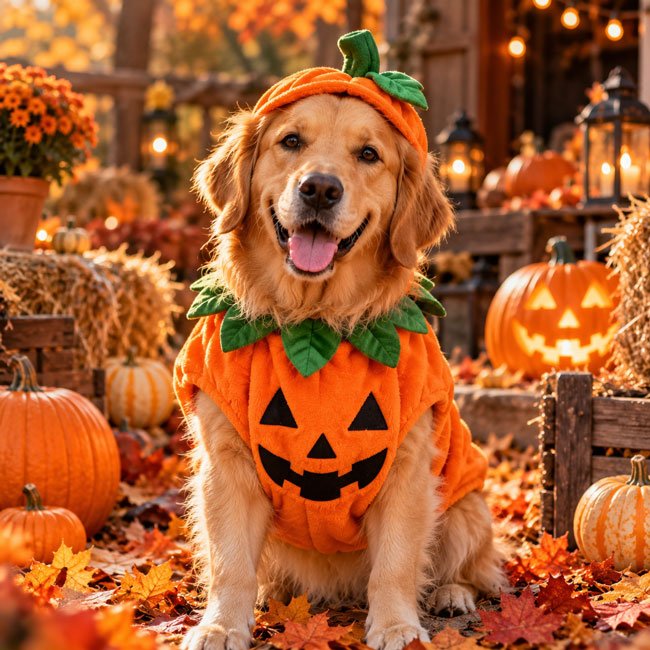 Cute Pumpkin Costume Pet Photo