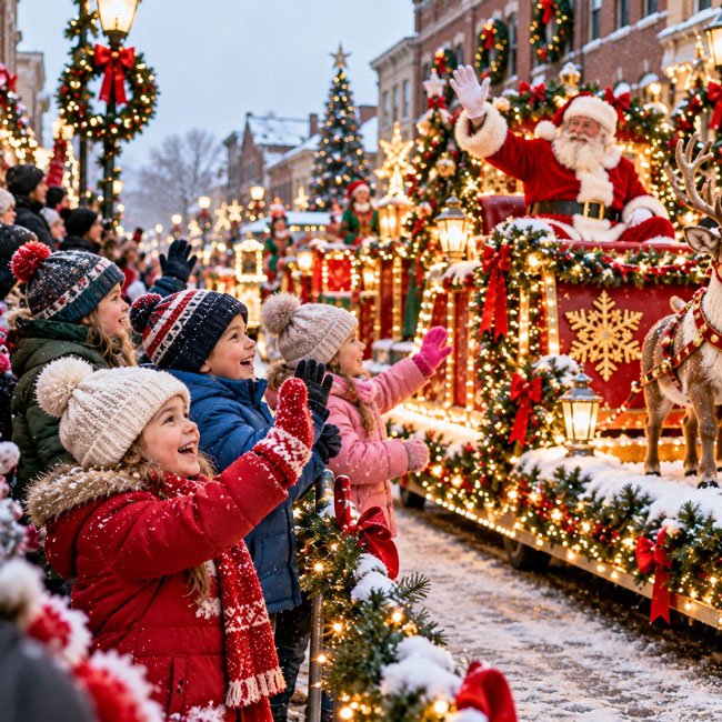 Santa Claus Parade With Children Watching