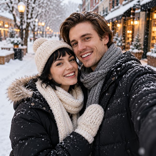 10+ Gemini AI Prompts for First Snow Photos 5 Playful First Snow Photo Catching Snowflakes