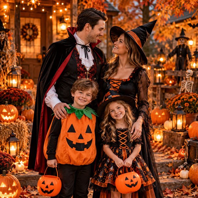 10+ Gemini AI Prompts For Halloween Family Photos 4 Halloween Family Photo in a Haunted House