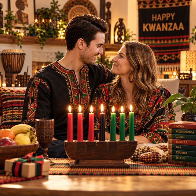 10+ Gemini AI Prompts for Kwanzaa Family Photos 1 Traditional Kwanzaa Family Portrait by the Kinara
