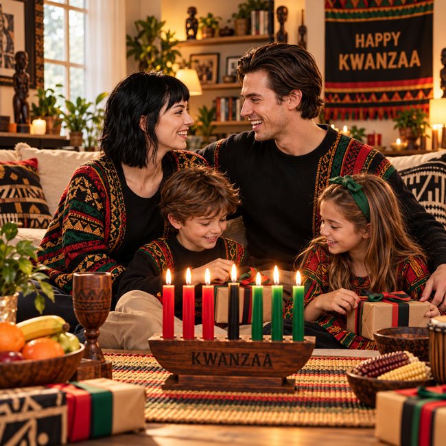10+ Gemini AI Prompts for Kwanzaa Family Photos 3 Parents and Children Celebrating Kwanzaa