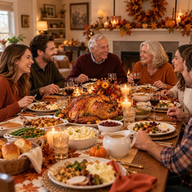 Thanksgiving Dinner With Family Around the Table